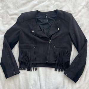 Design Lab Lord & Taylor Black Fringe Faux Suede Jacket